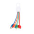 A 6-in-1 charging cable featuring blue, green, red, yellow, and white connectors, with a handle for easy carrying.