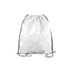 A white polyester drawstring bag featuring black drawstrings and an unbranded design.