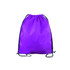 A purple polyester drawstring bag with black cords and a simple design. It features a logo.