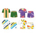 A collection of men's button-up shirts and shorts in various colours and patterns, featuring different designs and logos.