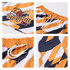 Women's board shorts featuring a vibrant orange and navy design, with a logo and a drawstring waist.