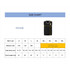 A size chart for a unisex black cotton spandex V-neck knitted vest, displaying various measurements and sizes.