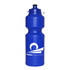A blue 750ml flip top drink bottle with a logo. Ideal for hydration on the go.