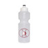 A drink bottle in clear plastic with a flip top and a logo, designed for hydration.