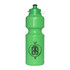 A green 750ml flip top drink bottle with a logo on the front. Ideal for hydration on the go.