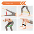 A set of four fitness resistance bands in red, yellow, green, and black, demonstrating various exercises against a light background.