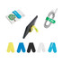 A silicone magnetic clip in various colours: yellow, black, blue, white, and green, featuring a logo.