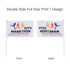 A rectangular cheering flag stick featuring a double-sided design in white, with colourful graphics and a logo.