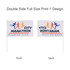 A rectangular cheering flag with a logo, featuring vibrant colours on both sides. Sticks included for display.
