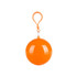An orange ball with a clip, designed to hold a rain poncho, featuring a shiny finish.