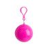 A bright pink ball with a clip, designed to hold a rain poncho inside. Ideal for novelty and fun.