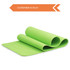 A green Premium TPE yoga mat rolled partially open, featuring a textured surface, with a branding logo present.