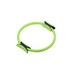 A bright green Pilates circle with black grips, designed for fitness activities. It features a smooth, rounded shape.