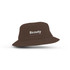 A brown terry towelling bucket hat with a logo on the front. Suitable for leisure and outdoor activities.