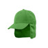 Green sport cap with a flap at the back and a curved brim. Features a logo.