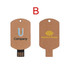 A brown eco-friendly flash drive with a black USB connector, featuring two designs with logos on each side.
