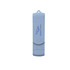 A light blue flash drive made from wheat straw with an abstract shape design and a logo.