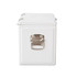 A white metal cooler box with a stainless steel latch and handle, featuring a minimalist design.