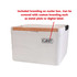 A white cooler box with a wooden lid and a visible logo. The design features a square shape and smooth edges.