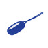 A blue silicone luggage tag with a card holder and a loop for attachment. It features a branding logo.