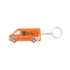 An orange PVC keyring in the shape of a van, attached to a metal keychain. It features a logo on the side.