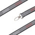 A grey safety lanyard with red and black accents, featuring a metal clip attachment and a logo.