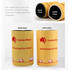 A stubby holder in yellow, featuring a black base on one side and a white base on the other, with a logo.