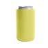 A drink bottle holder in bright green, designed to fit a standard size can, with a logo on the surface.