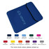 A blue tablet PC bag featuring a black flap and a logo. Available in various colours.