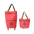 A pink 2 in 1 collapsible shopping trolley bag with a logo, shown in two different sizes.