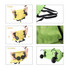 A yellow and green collapsible shopping trolley bag demonstrating its folding mechanism with wheels and handles.