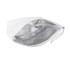 A white washable Kraft paper cosmetic bag with a silver interior and a zip closure. It has a logo.