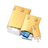 A range of padded bubble envelopes in various sizes, featuring a logo, all in a golden yellow colour.