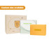 Three product boxes in various colours: a brown box with a logo, a clear box, and an orange box with branding.