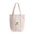 A heavy-duty tote bag in natural canvas with two sturdy handles and a front pocket, featuring a logo.