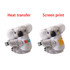 A grey koala plush toy with a holdable design, featuring two printed designs on its body and a logo.