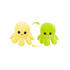 A large reversible octopus plush toy in yellow and green, featuring a happy face on one side and an unhappy face on the other.