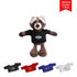 A brown raccoon plush toy wearing a black shirt, accompanied by various coloured optional custom T-shirts.