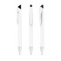 A set of three sleek gray pens featuring a white body and black accents, each with a clip and a silver tip.