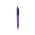 A transparent barrel pen in vibrant purple, featuring a clip and a black tip. The pen includes a logo.