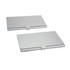 A metallic silver aluminium business card holder with a sleek design, featuring two holders in the image.