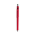 A red stylus ball pen with a mobile holder and a silver tip, featuring a logo.