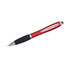 A red stylus pen with a silver clip and black grip, featuring a logo on the barrel.