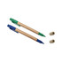 Two highlighters with paper tubes, one green and one blue, accompanied by two cap ends. They feature a logo.