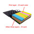 A 4-layer recycled sticky notepad featuring blue, pink, yellow, and green notes, bound with a black cover and rings.