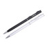 Two Aluminium Cross Pens in black and white, featuring metal accents and a branding logo.
