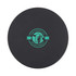 A round black coaster featuring a teal logo of a cow with the words "Fresh Organic Milk" and "Natural Product".