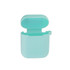 A mint green silicone protection case for AirPods, featuring an open lid and a loop for attachment.