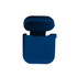 A blue silicone protection case for AirPods, featuring a hinged lid and smooth surface.