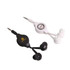 Retractable earbuds headset in black and white, featuring a logo on the black version.